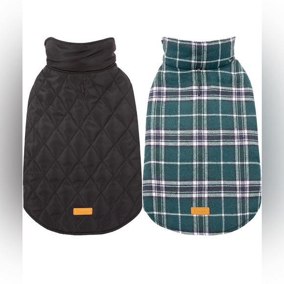 NWT XS reversible British-style dog coat; green and black plaid - Picture 5 of 8